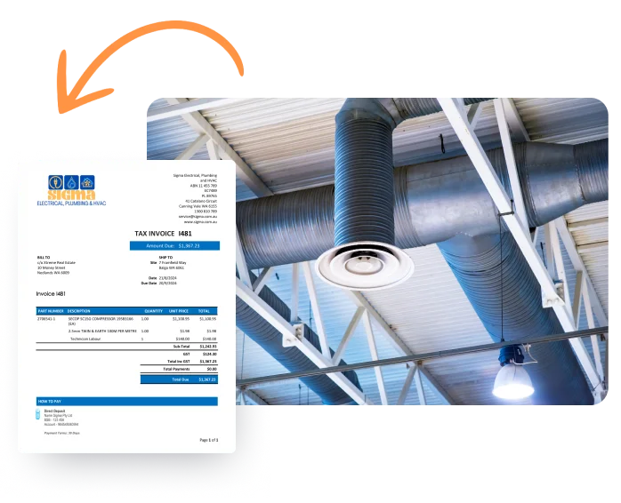 Marketing graphic showcasing invoice creation from quote.