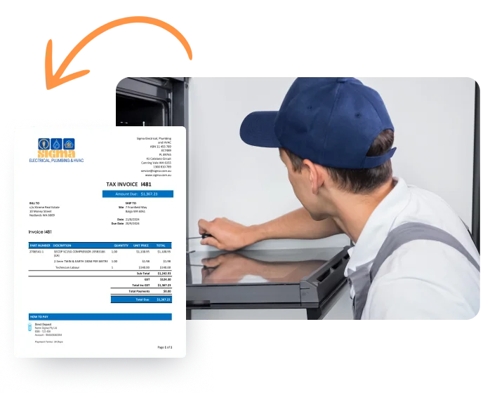 Marketing graphic showcasing invoice creation from quote.