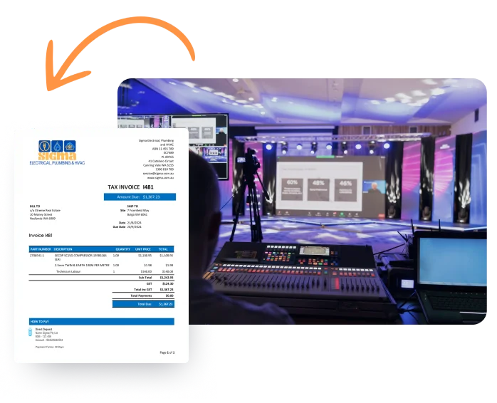 Marketing graphic showcasing invoice creation from quote.