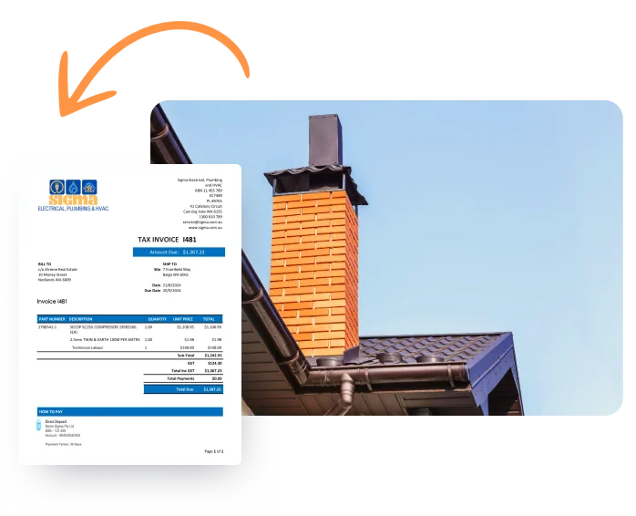 Marketing graphic showcasing invoice creation from quote.
