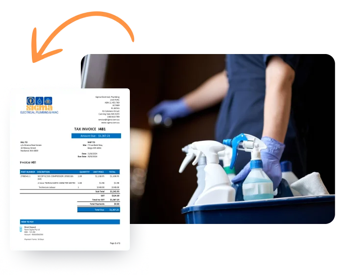 Marketing graphic showcasing invoice creation from quote.
