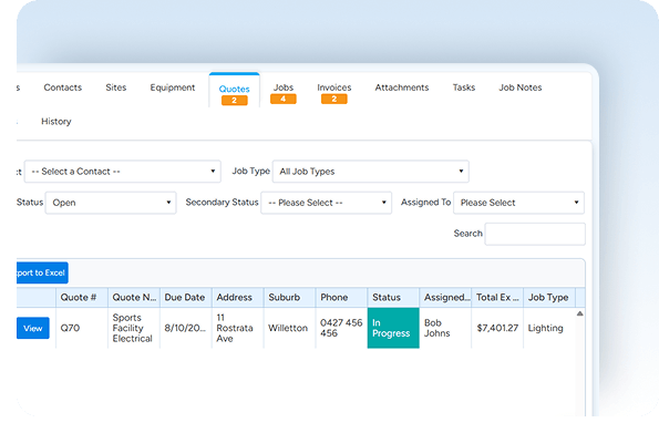 Quote management interface