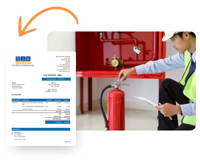 Marketing graphic showcasing invoice creation from quote.