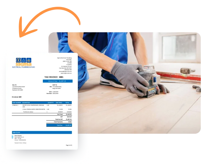 Marketing graphic showcasing invoice creation from quote.