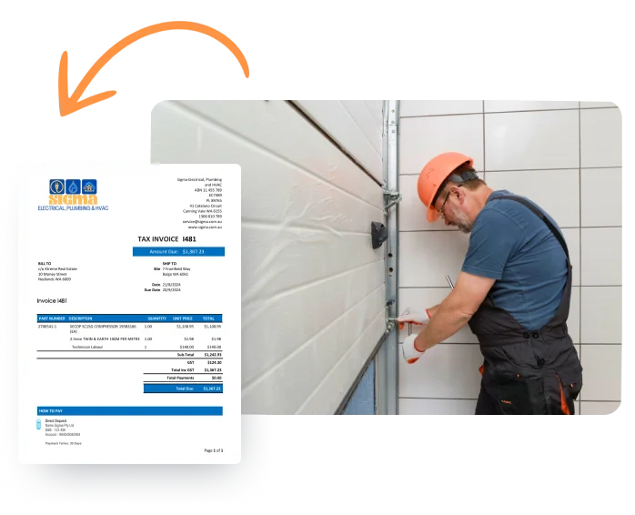 Marketing graphic showcasing invoice creation from quote.