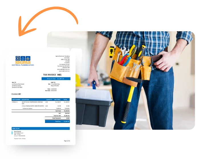 Marketing graphic showcasing invoice creation from quote.