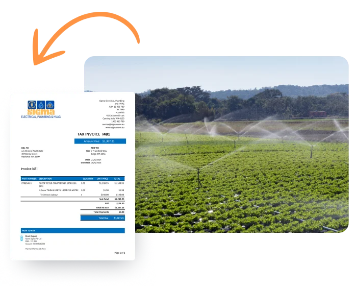Marketing graphic showcasing invoice creation from quote.