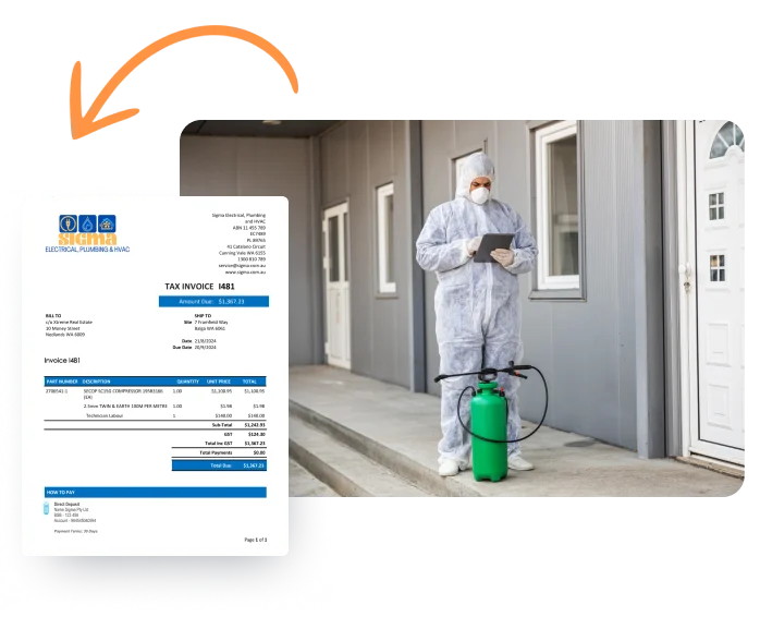 Marketing graphic showcasing invoice creation from quote.