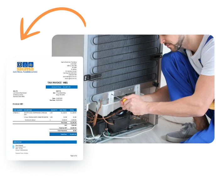 Marketing graphic showcasing invoice creation from quote.