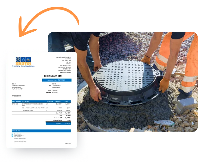 Marketing graphic showcasing invoice creation from quote.