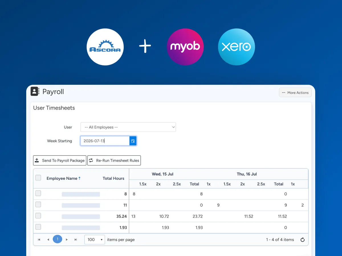 Payroll integration in Ascora