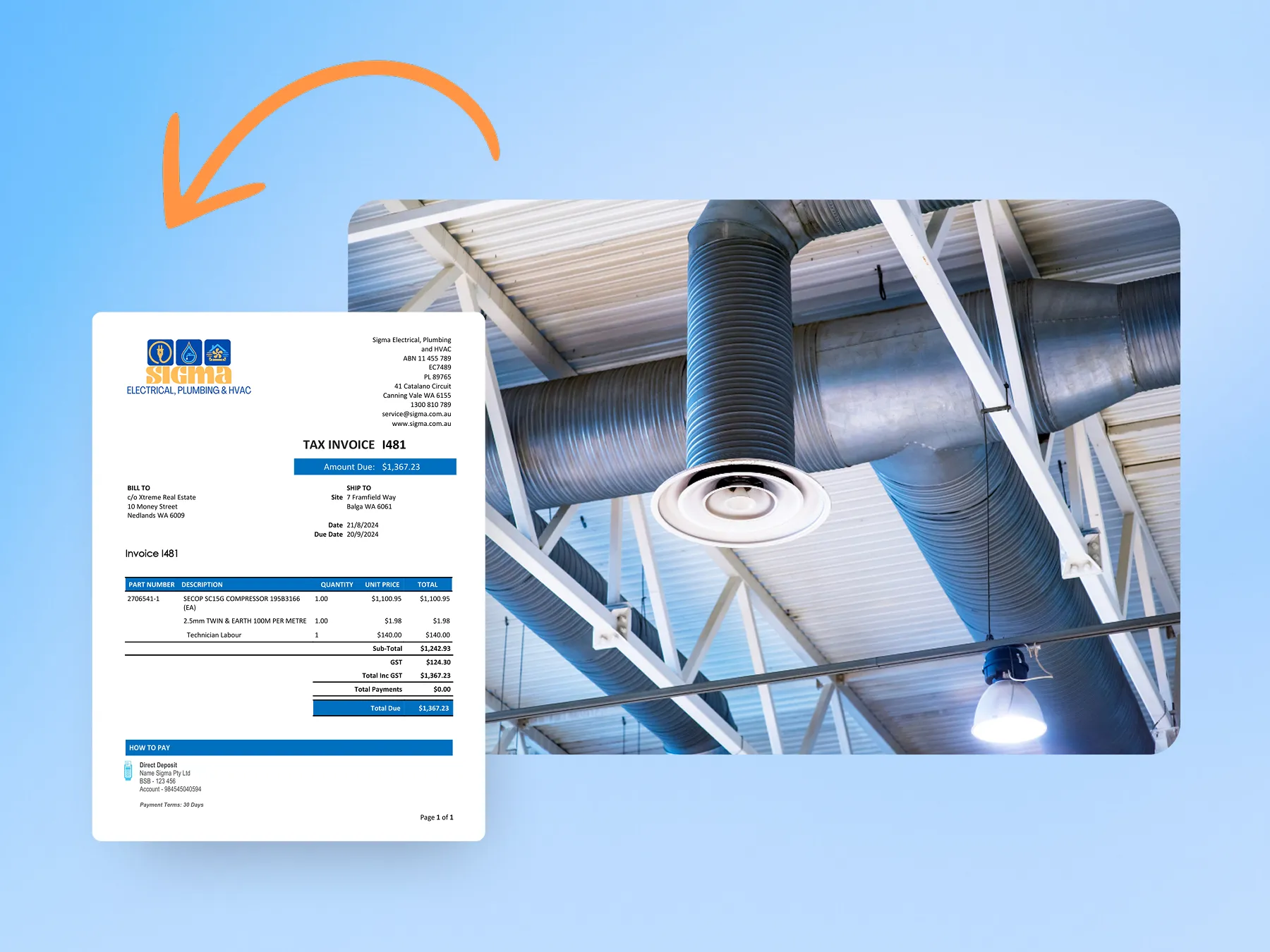 Marketing graphic showcasing invoice creation from quote.