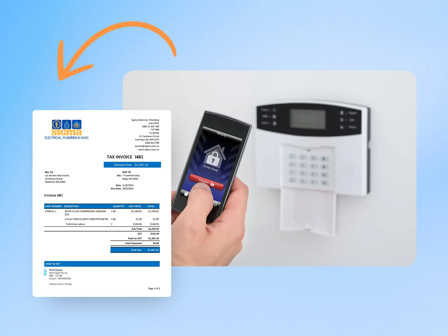 Marketing graphic showcasing invoice creation from quote.