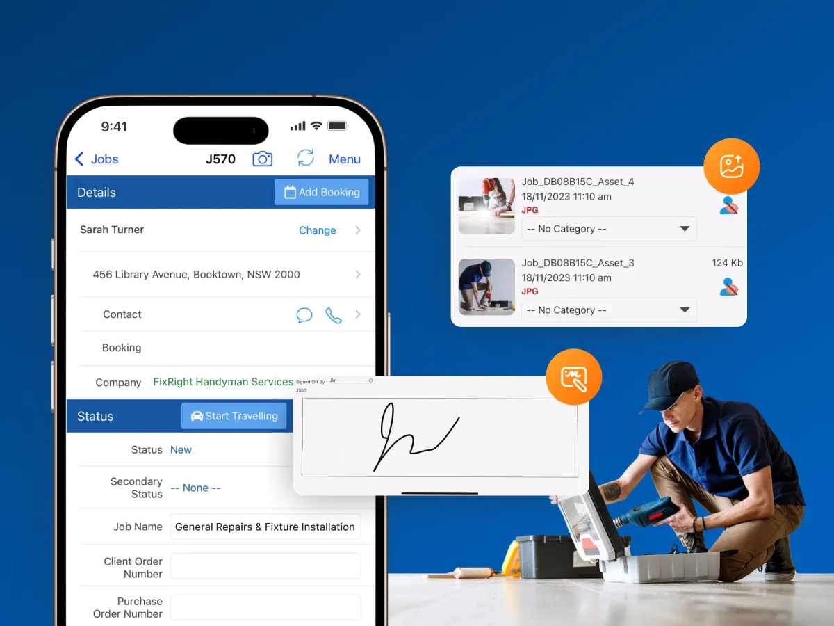 Handyman using mobile platform on the job