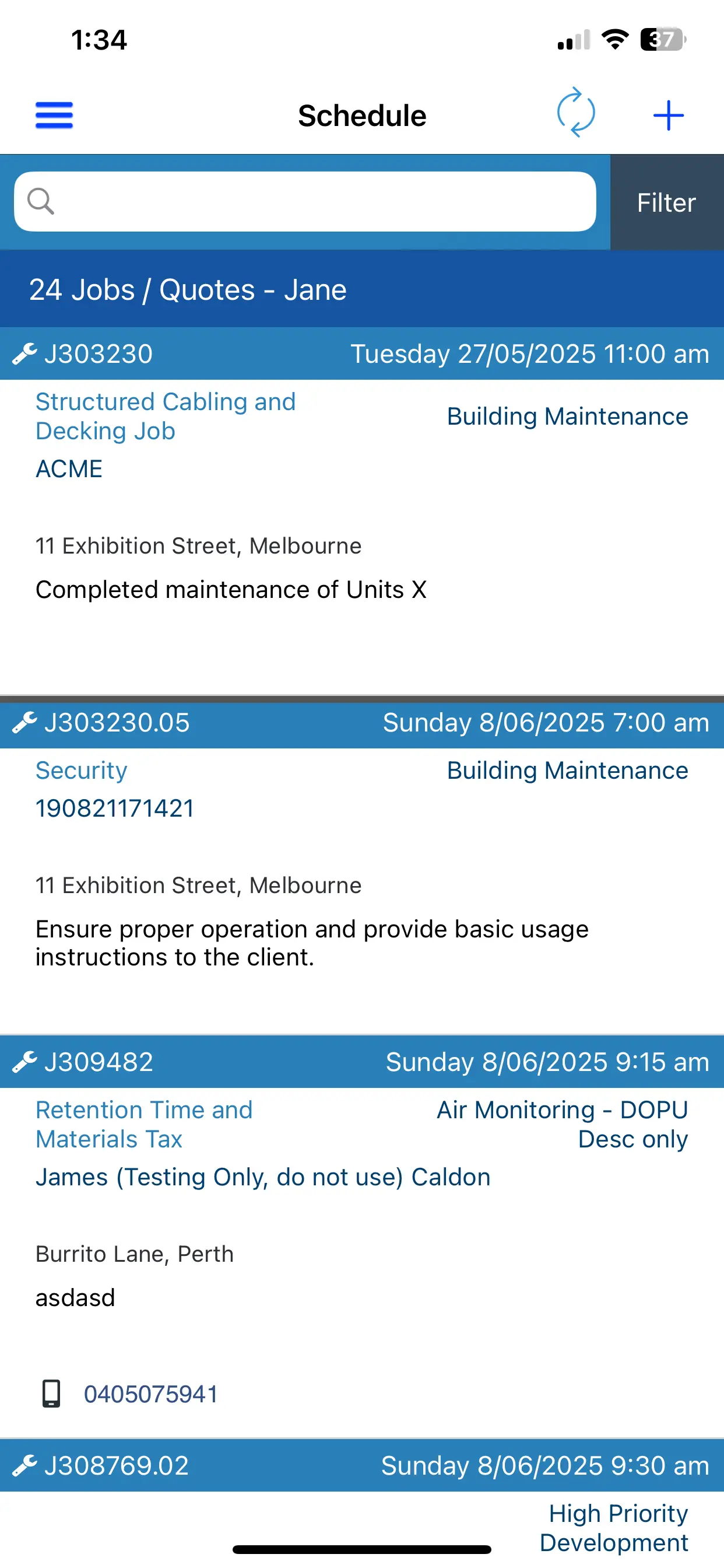 Mobile Scheduling demo